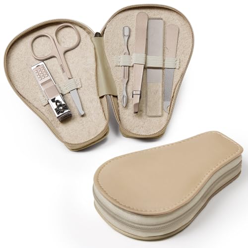 Image of haakaa Baby Nail Clippers, 6-in-1 Baby Nail Care Kit with PU Storage Case, Nail Scissor, Cuticle Pusher, 2 Nail Files, Nail Clipper & Tweezer, Baby Manicure Set for Babies (Wheat)