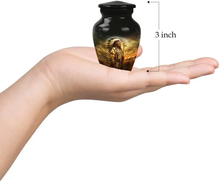 Native American Urn for Human Ashes Adult Male/Female - Cremation Urns Human Remains - Decorative Memorial Urns - 1pcs 10" Large Urn with Velvet Bag & 2 Small Keepsake for Father & Mother Burial Ash