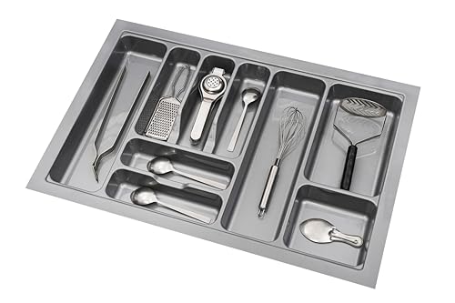 Image of Heavy PVC Cutlery Tray Organizer, Stylish Basket for Kitchen, Gray, 28.5x18.5 Inch