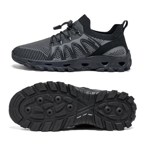 Alibress Men's & Women's Aqua Shoes - Breathable Hiking & Swimming Shoes, Non-Slip - Quick Dry, Pool to Beach - Grey/Black - Size Men 10