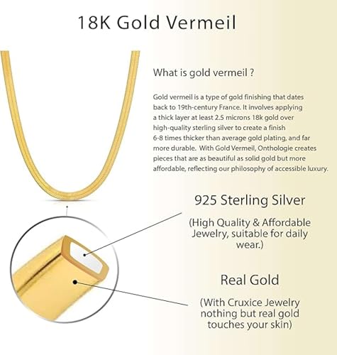 Herringbone Chain Necklace for Women Men 18K Gold Over Italian 925K Stamped Solid Sterling Silver, 3.4mm-5.5mm-7mm-9.4mm-11mm Wide Flat Snake Chain, Made in Italy3