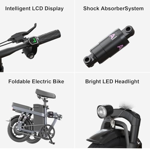 Hikeep Folding Electric Bikes For Adults, 14 Inch Tire 18/22Mph By 400W (Peak 600W) Motor Mini Small Ebike And Multi-Shock Absorption Adjustable Seat City Commuter Foldable Bicycles thumb #5
