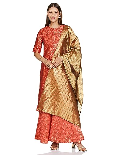 Image of KETCH Polyester Women's Regular Fit Self Design Short Sleeve Kurta With Pant & Dupatta
