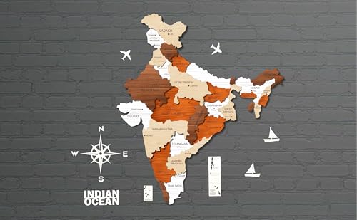 Image of AD INFINITUM 3D Wooden Map of India | Home Decor | Office Decor | A great gift for travelers | Wall decor State and Capital names with Borders (Multicolor Multilayer, 4x3 Feet, INDIA MAP)