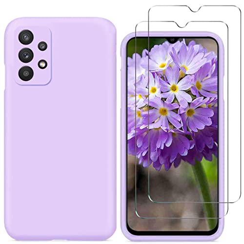 YiKaDa - Funda Compatible con Samsung Galaxy A32 4G (NO para 5G) + [2 Unidades] Cristal Templado Protector de Pantalla, Cáscara Suave de Silicona TPU Líquida - Púrpura Cover