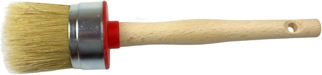 Efo Beige Round Paint Brush Ø 50 Mm | Paint Brush With Natural & Synthetic Bristle Blend | Furniture Paintbrush For Chalk Paint, Wax, Varnish, And Oil | Wax Brushes For Furniture | Ergonomic Wooden Handle