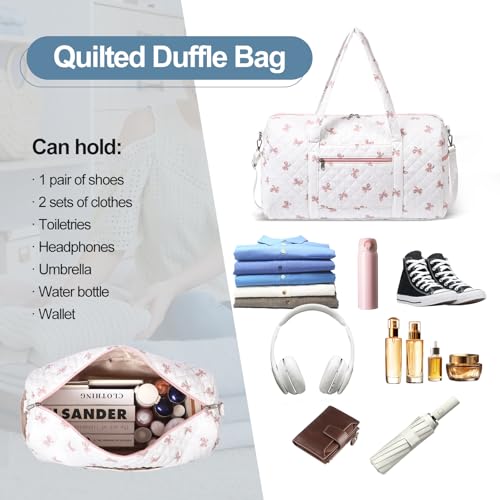 Gym Bag for Women, Cute Duffle Bag, Quilted Duffle Bag for Travel, Floral Duffle Bags, Weekend Bag with Zipper Pocket Dance Bag Organizer3