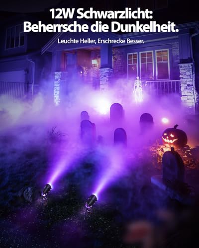 12W Schwarzlichtlampe mit 1.5M Kabel Stecker, Schwarzlicht Strahler Gartenstrahler Wasserdicht, 270° Drehwinkel Schwarzlicht Halloween Strahler für Party, Leuchtreklame, Neonfarben, Garten