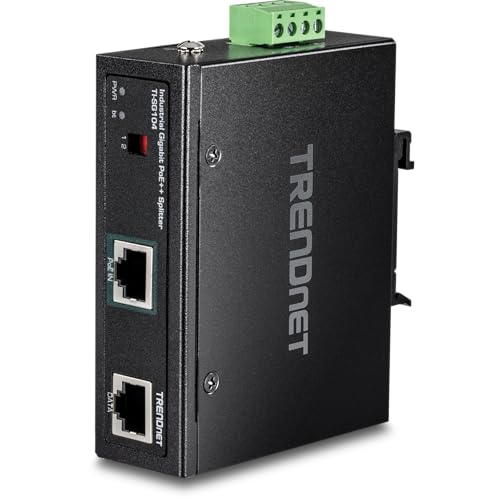 TRENDnet, TI-SG104, Splitter industriale Gigabit UPoE, doppia uscita di alimentazione CC, montaggio su guida DIN o a parete