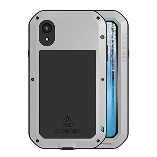 LOVE MEI für iPhone XR Wasserdichter hülle, Shockproof Aluminium Metall Schutzhülle Fall Abdeckung Schalen Mit gehärtetem Gorilla Glas für Apple iPhone XR (XR, Silber)