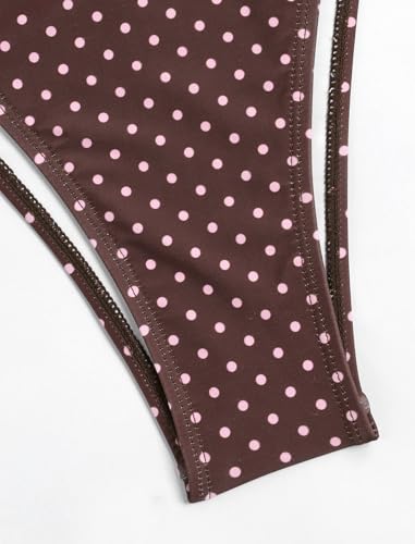 Image of ZAFUL Women's Polka Dot Bikini Set Double Layer Halter Swimsuit Colorblock Side Tie 2 Piece Bathing Suit 0-Pink Polka Dot L