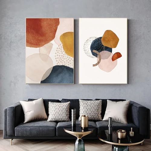 Toile géométrique abstraite orange Morandi : impression affiche triptyque
