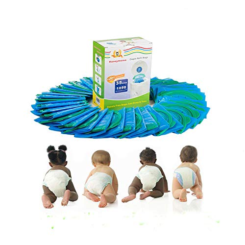 Image of Honeymomo Baby Bathing Diaper refill bags 35 Bags 1050 Counts Fully Compatible with Arm&Hammer Disposal System Diaper Pail Snap, Seal and Toss Refill Bags