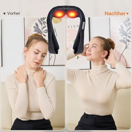 LAOBEN Massagegerät von tiefem Gewebe Shiatsu Nackenmassagegerät mit Thermostatfunktion Elektrisch Massagegeräte für Nacken Schulter Rücken Muskel Schmerzlinderung zu Hause Büro und Auto 6