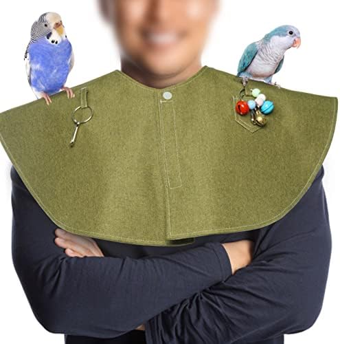 Parrot Anti-Scratch Shoulder Protector Hang Bird Anklet&Toys, Multi-Functional Pet Shoulder Pad Diaper Shawl for Small Medium Parakeets Cockatiels, Sun Conures, Macaws Lovebirds, Finches (Green)