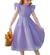 GRACE KARIN Girls Summer Dress Flutter Sleeve Lace A-Line Sundress Casual Elegant Midi Dresses wi...