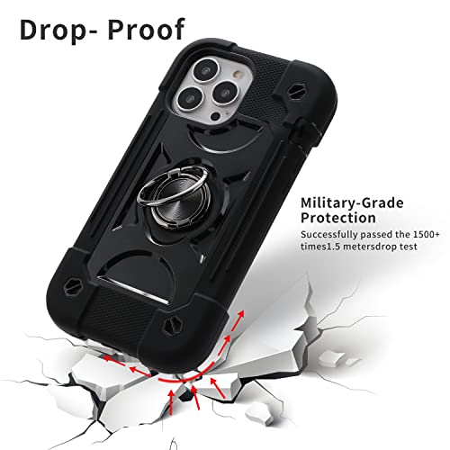 Image of MARKILL Plastic, Silicone Compatible with iPhone 13 Pro Max Case 6.7 Inch with Ring Stand, Heavy-Duty Military Grade Shockproof Case Phone Cover with Magnetic Car Mount For iPhone 13 Pro Max. Black