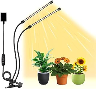 Plant Light, JINHONGTO Indoor Growing Light for Plants, 3000k/5000k/660nm Full Spectrum Grow Light 2-Head, 3 Light Modes & 10 Dimming Levels with Timer Function Auto ON/Off