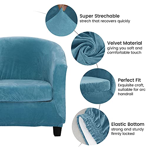 Mifxin Velvet Tub Chair Cover With Cushion Cover Stretch Soft Washable Club Chair Slipcover Armchair Sofa Couch Furniture Protector For Living Room Hotel Counter (Blue) #TOP2
