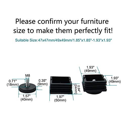 sourcingmap M8 Leveling Feet 50 x 50mm Square Insert Adjustable Furniture Glide 2 Sets, 4 Pcs - Image 2