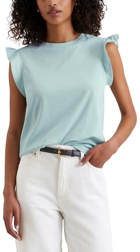 T-shirt bleu femmes manches à volants Marc O Polo Denim coton regular fit taille S