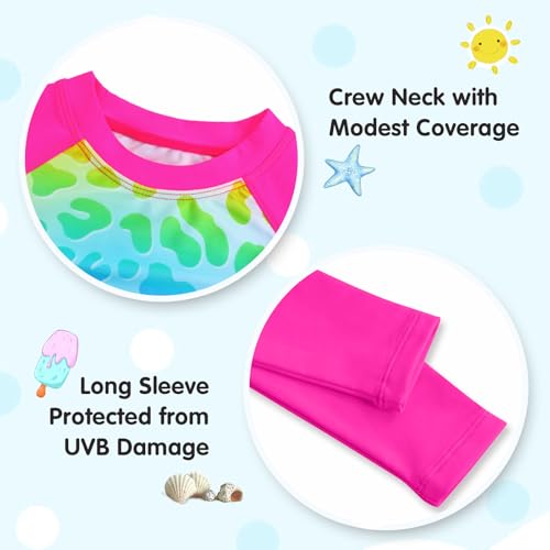 Toddler Bathing Suits for Girls Size 4t 5t Rainbow Leopard Long Sleeve Swimsuits Tankini Sets Beach Swimwear3