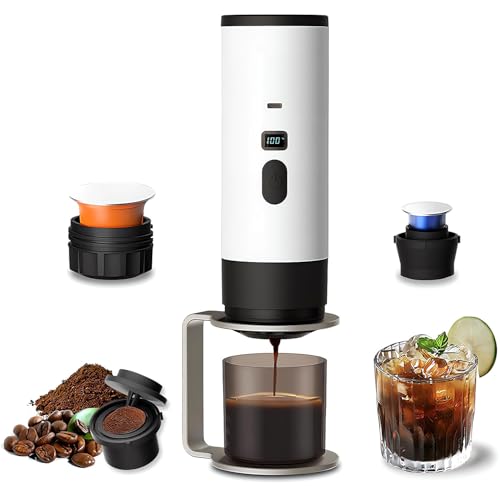 Gubbett Machine à Café Portable de Voyage,Chauffage Rapide 3 En 1 Cafetiere Portable Rechargeable,compatible avec Capsules K-Cup et café moulu,Pour Le Camping, Bureau, Maison, Voiture