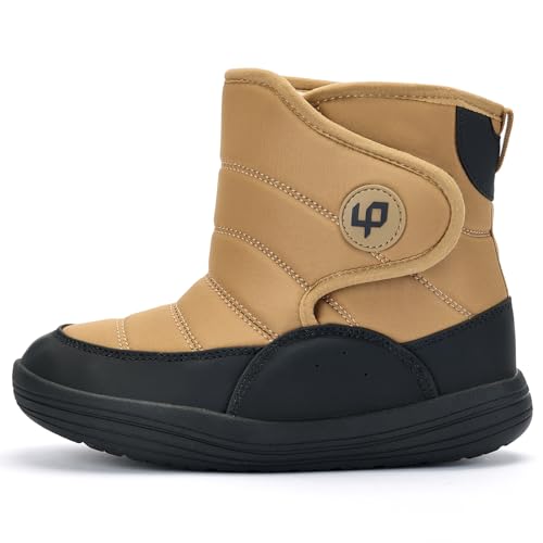 Yeerovan Boy Outdoor Winter Boots Girl Snow Shoes Waterproof for Little Kids(KDM2403 Brown 31)