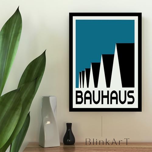 Image of BLINKART Vintage Bauhaus Retro Geometric Aesthetic Poster Gallery | Colorful Wrap Framed For Home Office Studio Living Room Modern Art Studio Decoration Abstract Shapes | (d69) | 13x10 Inch