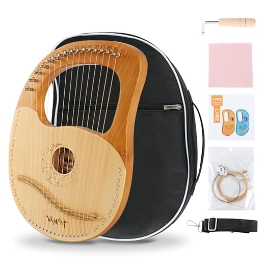 VANPHY Lyre Harp 16 Strings Mahogany Body Metal String for Beginner Harps Classical Style Harp Instrument with Tuning Wrench Strings Cleaning Cloth Strap Black Gig Bag (Wood)