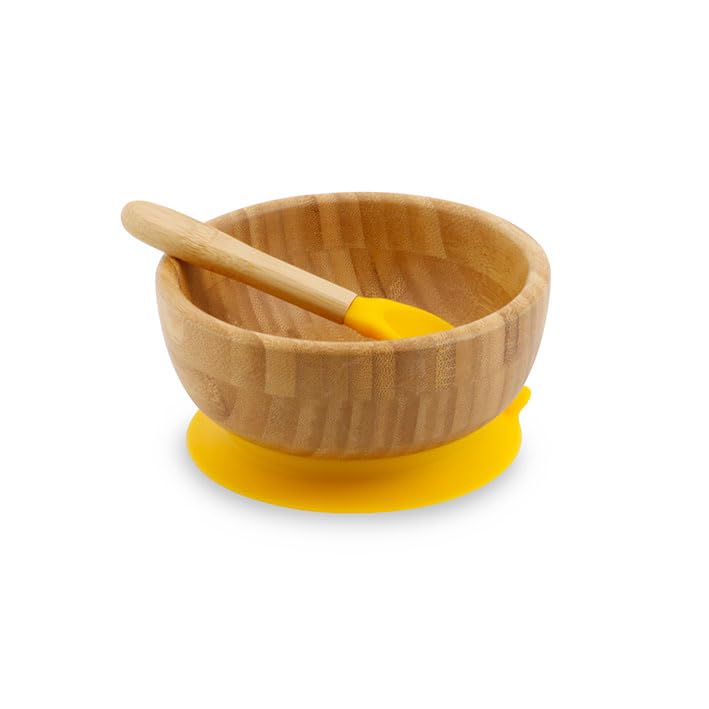 BIOZOYG Rundes Bambus-Schüssel-Set I Saugnapfschale mit Löffel –...