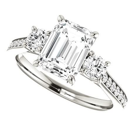 10K/14K/18K Solid White Gold Handmade Engagement Ring, 3.5 CT Emerald Cut Moissanite Solitaire Ring, Diamond Wedding Ring Set for Women/Her, Anniversary/Propose Gifts, VVS12