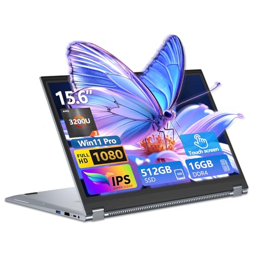 2 in 1 Laptop Computer, 15.6 Inch Convertible Laptop, 16GB DDR4 RAM 512GB SSD Touchscreen Laptop,...