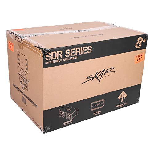 Image of Skar Audio Dual 8 inch Complete 1,400 Watt SDR Series Subwoofer Bass Package - Includes Loaded Enclosure with Amplifier