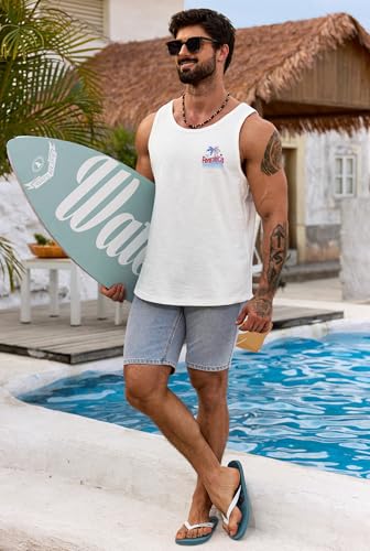 Image of VOGSTART Mens Graphic Muscle Tank Top Beach Slub Cotton Sleeveless Shirts