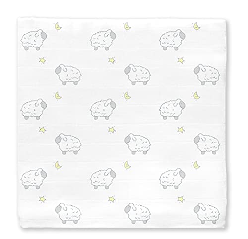 Image of SwaddleDesigns Cotton Muslin Swaddle Blanket, Receiving Blanket for Boys & Girls, Best Shower Gift, 46x46 inches, Little Lambs, Sterling