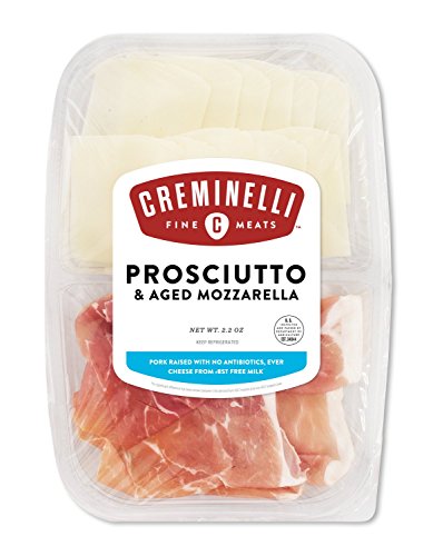 Creminelli Sliced Prosciutto with Mozzarella Cheese, Sweet and Salty Ham, Artisan Salami and Cheese Snack Tray, Deli Meat, Sandwich Meat, 2.2 oz