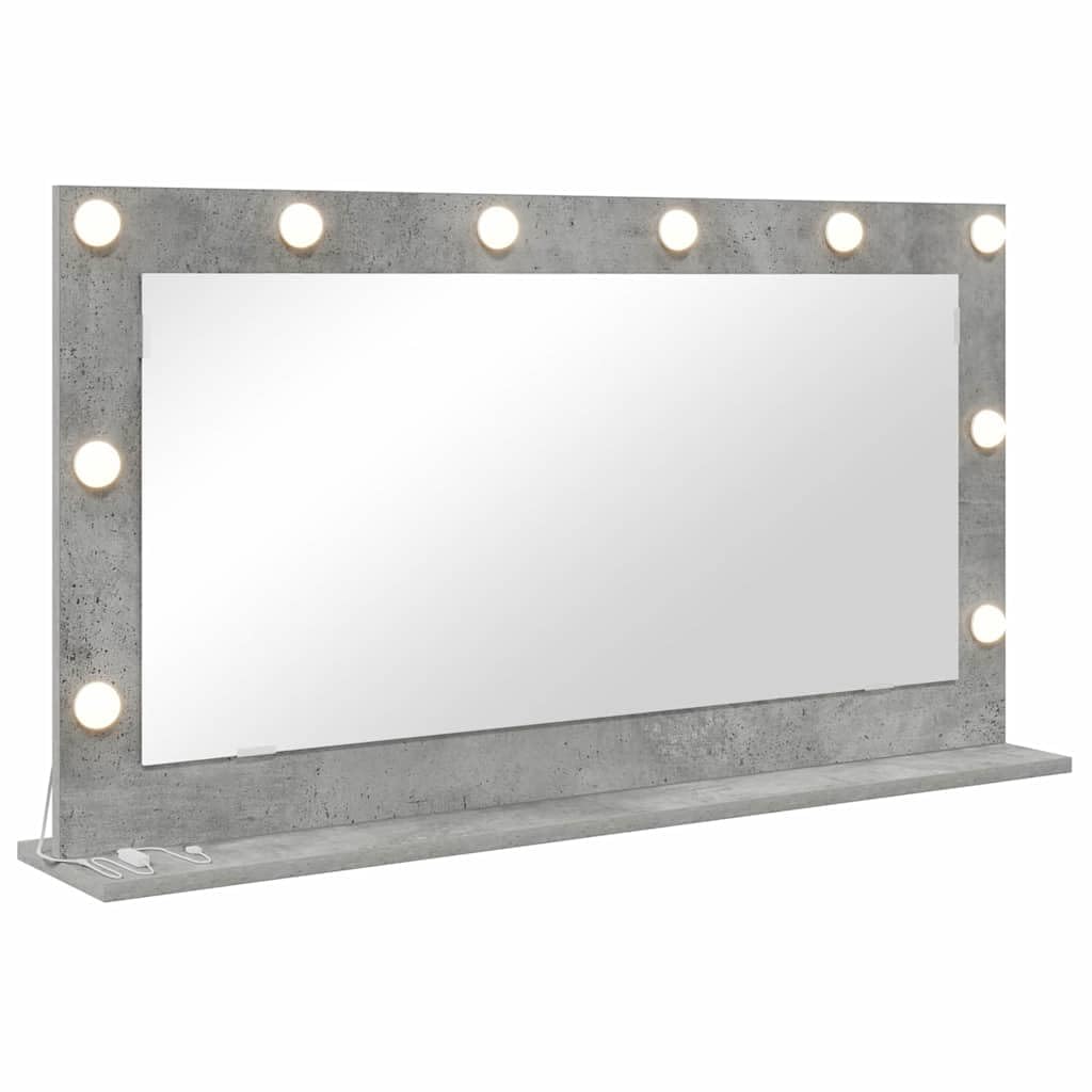 KGHFDVB LED Vanity Mirror Rectangular Concrete Grey 100x55x18cm with Integrated Warm White Lights, Plane Glass Surface, Engineered Wood Base, USB Powered for Bedroom Grooming