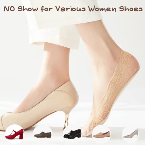Lace No Show Socks Women's Low Cut Nonslip Liner Sock Invisible 5 Pairs (8-10, 3 Beige 2 Black) #TOP5