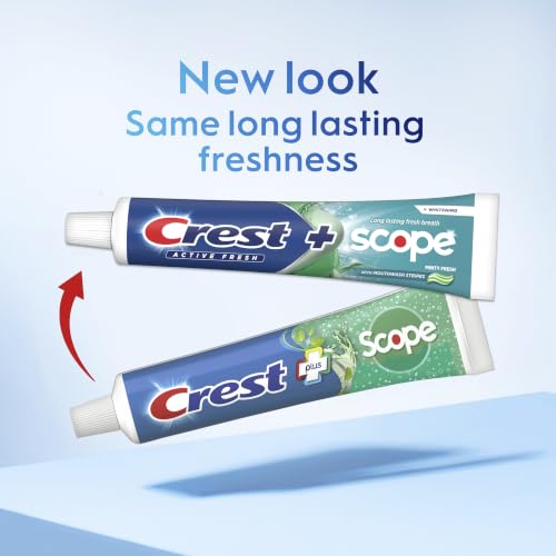 Crest Plus Scope Active Fresh Toothpaste, Fluoride Anticavity and Whitening Toothpaste for Bad Breath and Cavity Protection, Active Fresh Mint, 5.5 oz (Pack of 4) - image 7