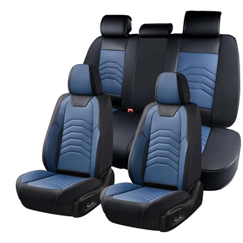 Image of Coverado Car Seat Covers Full Set, Universal Seat Covers for Cars, Car Seat Protector Waterproof, Nappa Car Seat Cushion, Car Seat Covers Front Seats and Back Fit for Most Cars Trucks SUV, Black&Blue