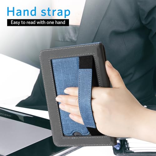 Image of CoBak Case for 6 inch E-Reader - PU Leather Smart Cover with Auto Sleep /Wake & Hand Strap, not Compatible with Kobo Clara,Fabric Blue