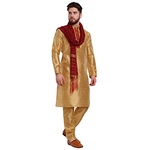 SKAVIJ Men's Art Silk Kurta Pajama and Scarf Set Indian Ethnic Wedding Party Dress2