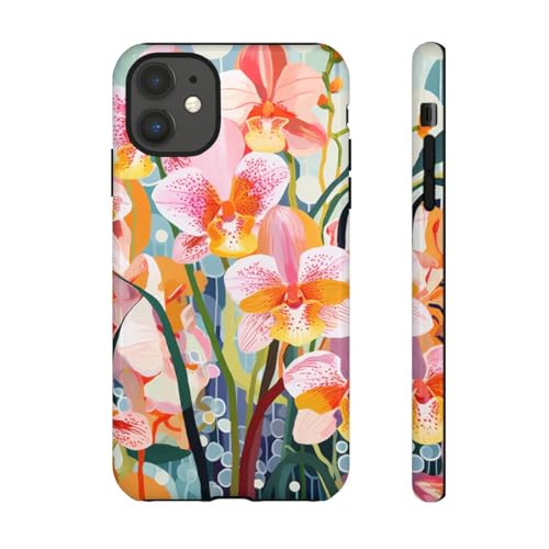 Coque rigide iPhone 11 art floral pour protéger des rayures avec une orchidée colorée