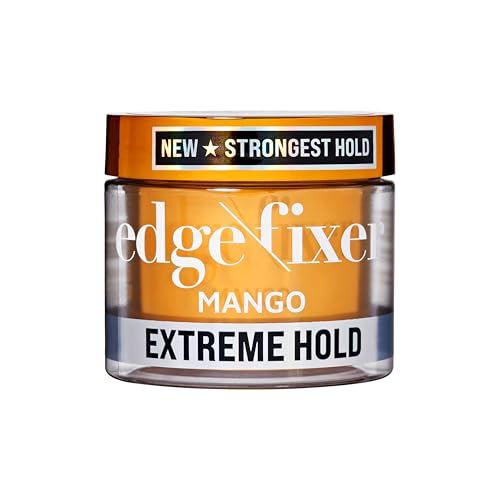 KISS COLORS & CARE Extreme Hold Edge Fixer Hair Gel, 24 Hour Maximum Hold, Ultimate Styling Control, No Flake Formula, For Coarser, Coily Hair, 3.38 oz (100 mL) - Mango Fragrance