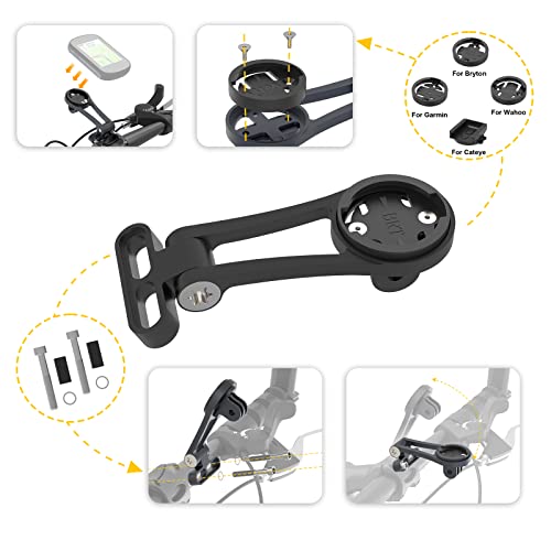 Garmin Edge Wahoo Bike Mount - Out Front Adjustable Bicycle Computer Mount, Extended Mountain Bike Accessories for 38mm Handlebar, Cycling Phone Bike Light Sports Action Camera Combo Mount (Black)