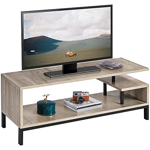 Yaheetech Mobile Porta TV Mobiletto Basso per TV a 2 Ripiani Tavolino da Salotto Industriale Supporto per TV in Legno da Soggiorno 106 x 40 x 40 cm Grigio