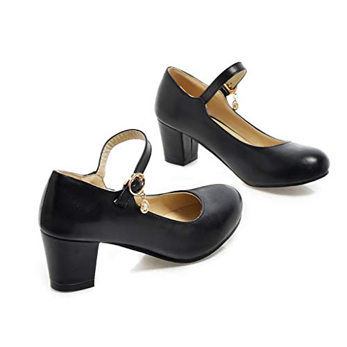 Bellirala Womens Mid Block Heel Mary Jane Pumps Closed Toe Ankle Strap Sweet Cute Cosplay Shoes3