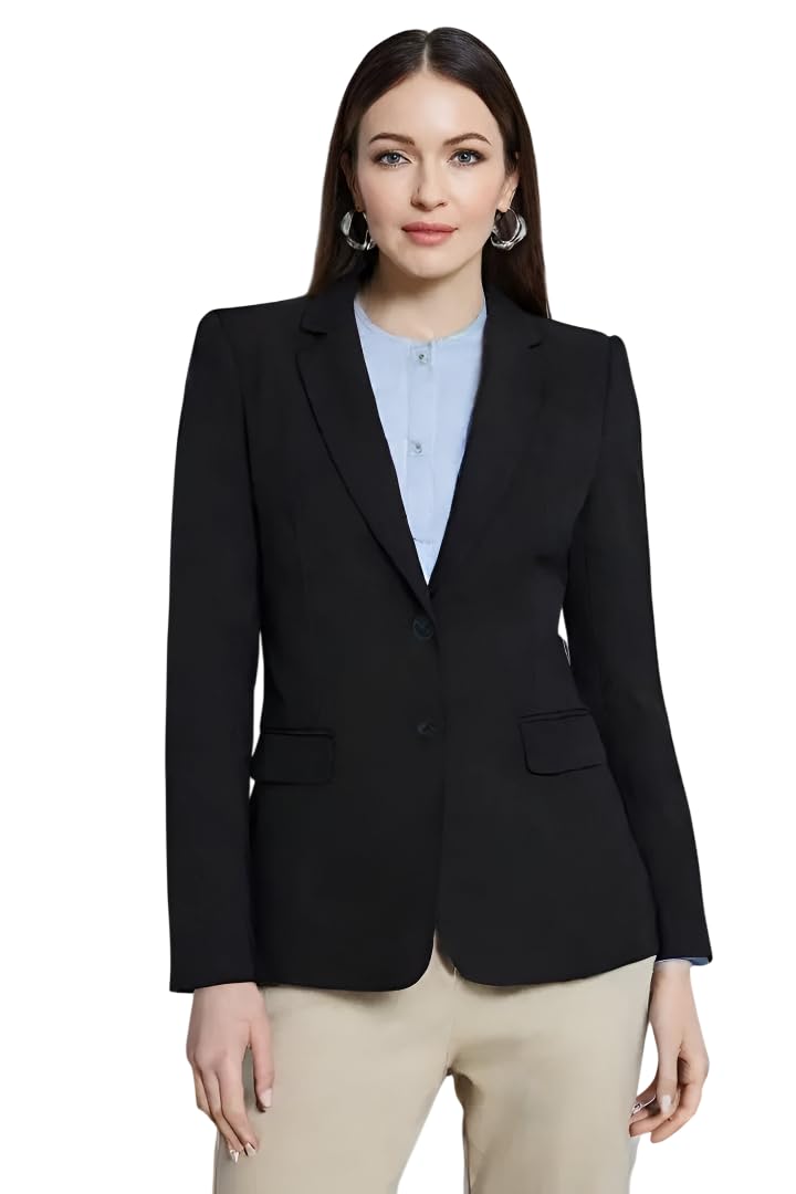 cadmon Women Cotton Blend Solid Single Breasted Blazer with Notched Lapel | Full Sleeves, Button Closure, Regular Fit Formal Blazer for Womens & Girls | Lightweight & Breathable Fabric (Black)_116-picture-11