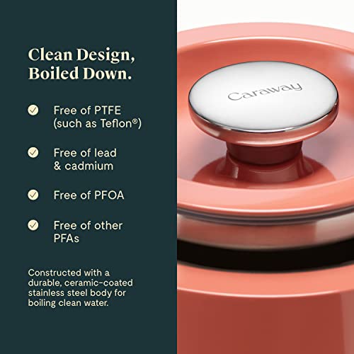 Caraway 2 Quart Whistling Tea Kettle - Durable Stainless Steel Tea Pot - Fast Boiling, Stovetop Agnostic - Non-Toxic, Ptfe & Pfoa Free - Includes Pot Holder - Perracotta #TOP2